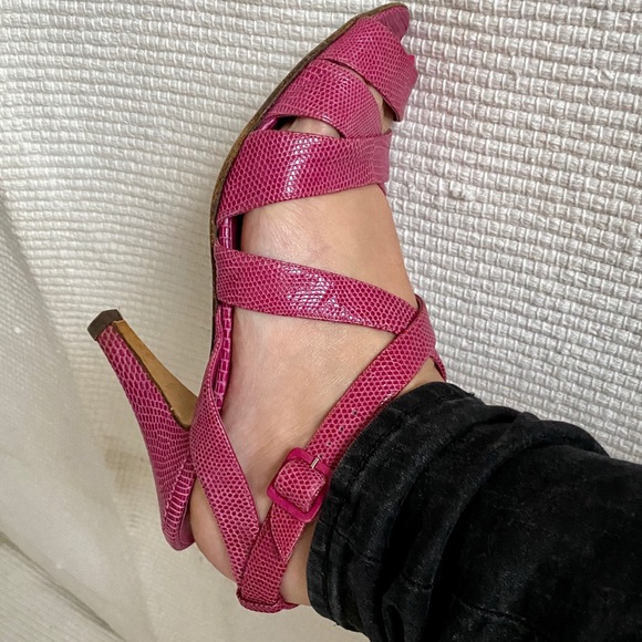 Bottega Veneta 8.5 Snake Print Leather Heels Pink - Picture 6 of 8